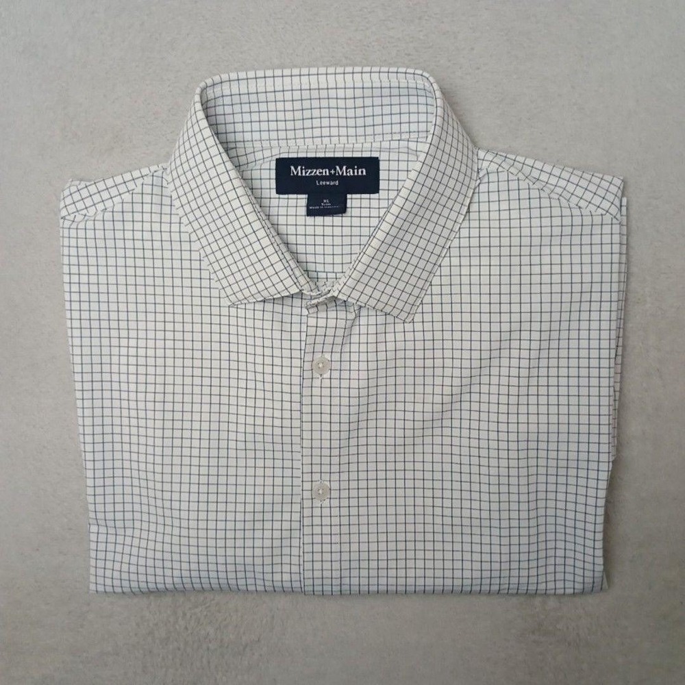 Mizzen+Main Shirt Mens XL White Check Button-Up Leeward Slim Cotton Mini Grid